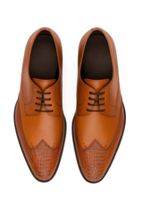 Men's Cognac Full Leather Lining Vestigium Genuine Ostrich Leg Derby Shoes Mens Ostrich Skin Shoes