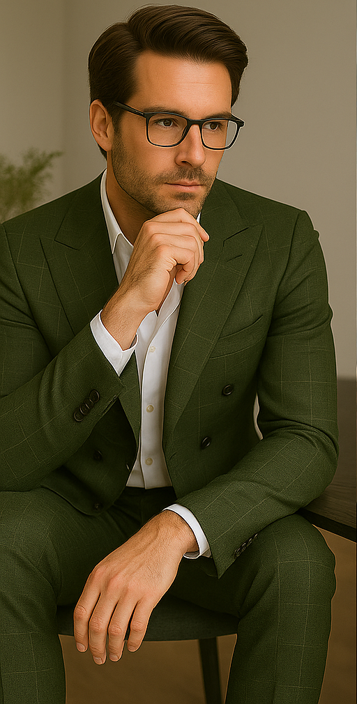 Wool Suit - Italian Made Business Suit by Statement Men's 100% Wool 2 Piece Suit - Double Breasted Windowpane 6 SD-103_Brown_38R  - from alligatorwarehouse.com