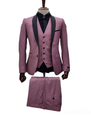 Men's Mauve Pink Tuxedo Suit ƒ?? 3-Piece Slim Fit with Black Satin Shawl Lapel