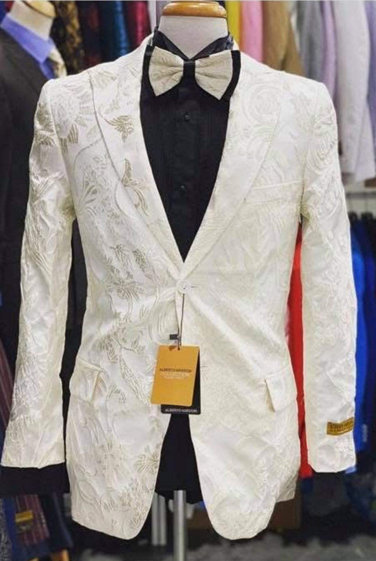 Men’s Ivory Floral Embroidered Tuxedo Jacket – Elegant Wedding and Party Blazer in Cream Color With Ivory Pants 6   - from alligatorwarehouse.com