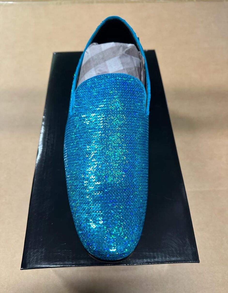 Men's Turquoise Blue Sequin Glitter Loafers – Sparkling Slip-On Party Dress Shoes for Prom, Weddings, and Nightlife 5   - from alligatorwarehouse.com