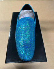 Men's Turquoise Blue Sequin Glitter Loafers – Sparkling Slip-On Party Dress Shoes for Prom, Weddings, and Nightlife