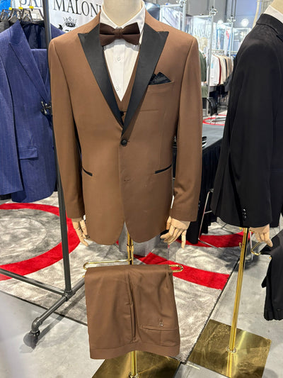Men’s Light Brown Tuxedo Suit with Black Satin Lapel – 3 Piece Formal Wedding & Prom Outfit - Country Look 7   - from alligatorwarehouse.com