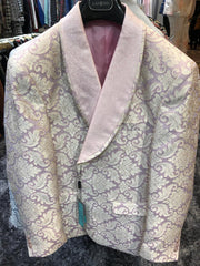 Men’s Lavender and Gold Tuxedo Embroidered Lilac Mauve Blazer – Designer Floral Pattern Wedding & Party Jacket
