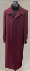 Men’s Full-Length Burgundy Overcoat – Microfiber 4 season fabric Long Formal Coat with Classic Tailored Maxi Duster Coat