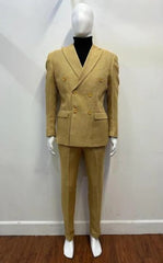 Men’s Gold Double Breasted Suit – Classic 1920s Camel Color Formal Slim Fit Suit