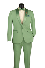 Men’s Mint Green Tuxedo – 2-Piece Formal Suit with Satin Shawl Lapel and Matching Bow Tie in Sage Green