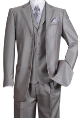 Men’s Light Gray 3-Piece Modern Fit Suit with Vest – Classic Formal Business and Wedding Attire