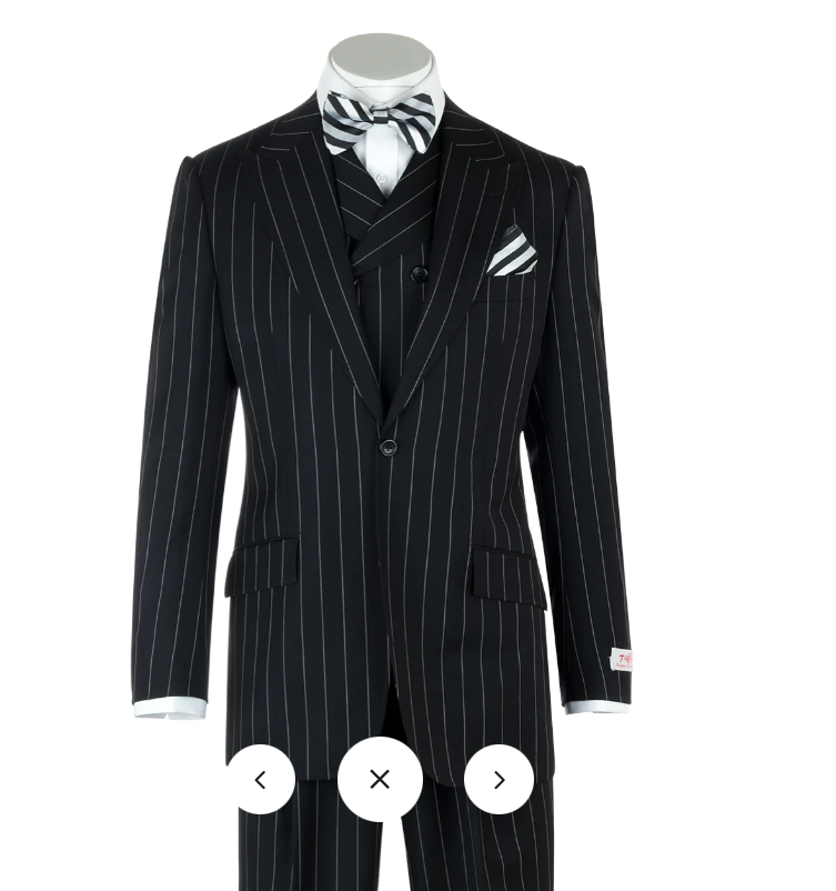 Men’s Black Pinstripe 3-Piece Suit Wool Suit – Classic Fit Single Button Suit with Wide Leg Pleated Pants By Tiglio Russo