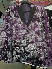 Mens Purple and White Paisley Floral Brocade Tuxedo Jacket - Suit with Satin Lapel Wtih Black Pants