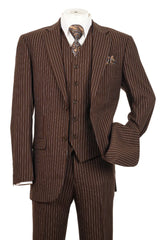 Men’s Brown Pinstripe 3-Piece Suit – Classic Business and Formal Wear with Vest