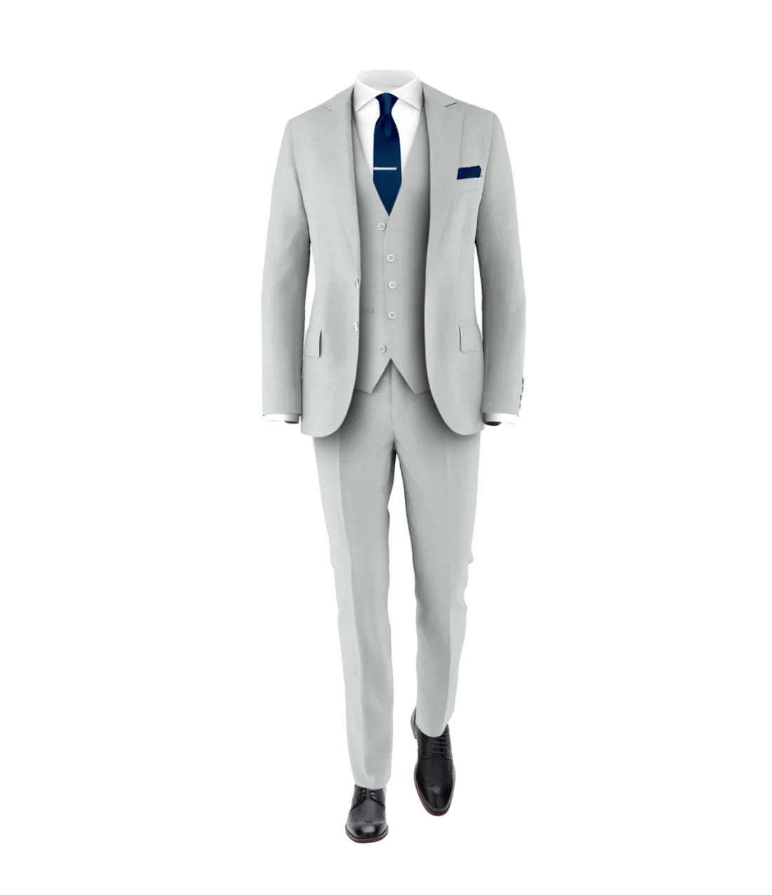 Men’s Silver & Navy Blue 3-Piece Suit – Wedding, Business and Formal Suit with Free Matching Tie