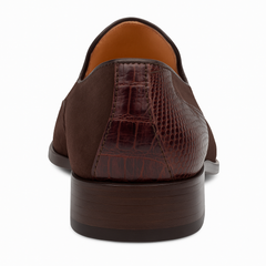 Brown Ostrich and English Suede Gored Slip On Dress Shoes for men By Mezlan Made In Spain Brand