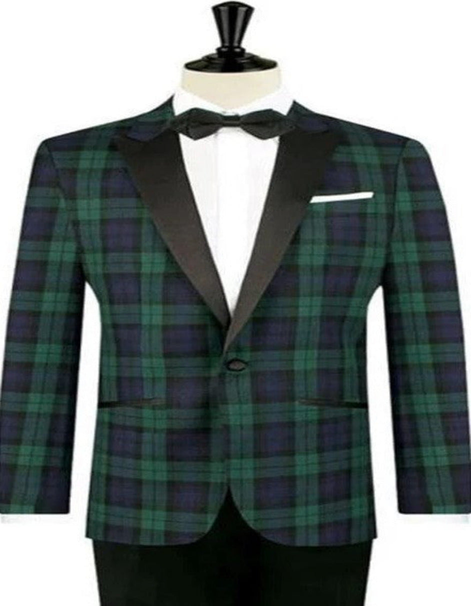 Big and Tall Plait Sport Coat - Windowpane Checkered Scottish English Pattern Party Blazers in Color Green and Blue Tartan 1   - from alligatorwarehouse.com