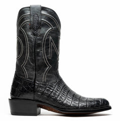 Marco Di Milano Phoenix Black Caiman Crocodile Round Toe Cowboy Boots