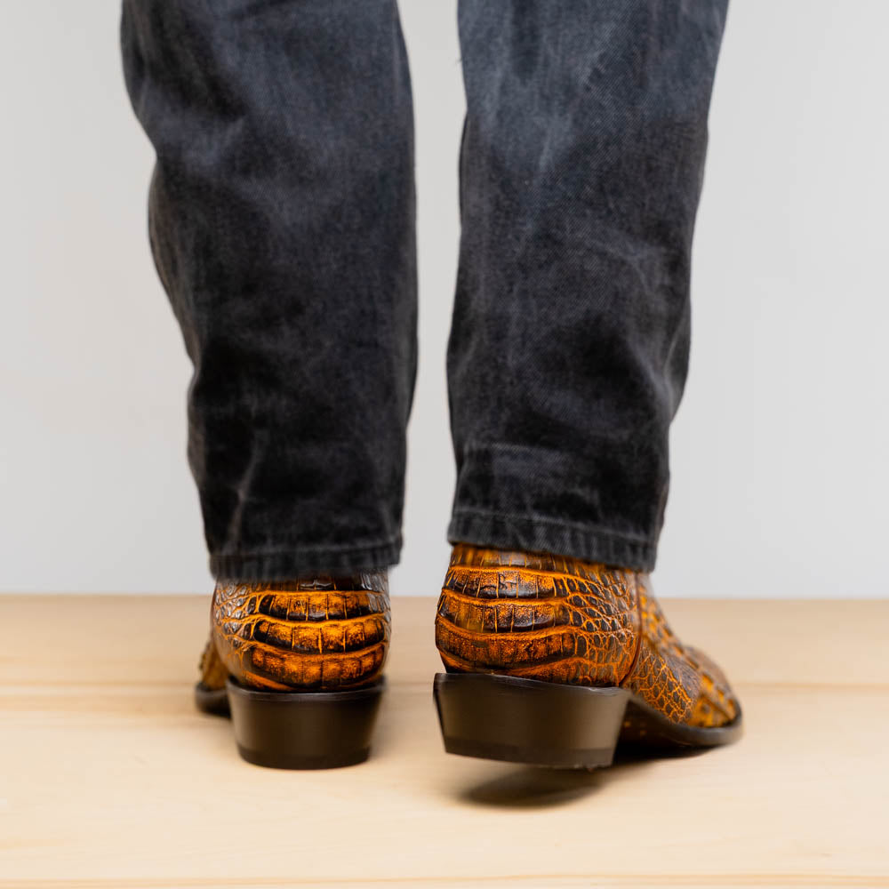 Marco Di Milano Phoenix Mustard Brown Caiman Crocodile Round Toe Cowboy Boots