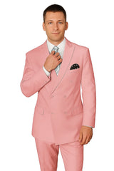 Elegant Men’s Double-Breasted Wool Suit in Soft Blush Pink