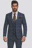 Rossiman Suits Brand - Plaid Textured Double breasted Style - Windowpane Pattern in Color Navy and Gray