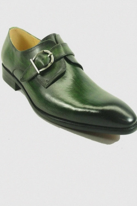 Mens Carrucci Classic Leather Fade Single D-Buckle Monk Strap Dress Shoe in Emerald Green
