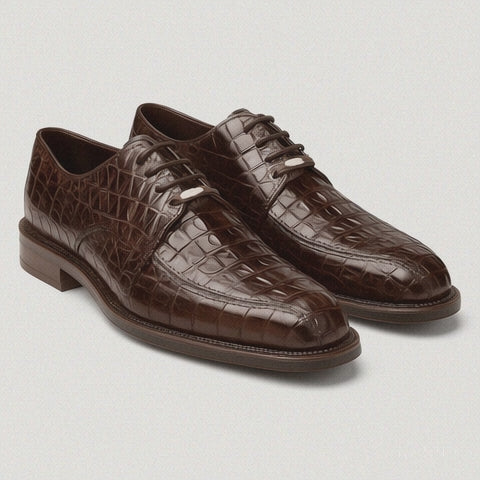 Belvedere Chapo Brown All-Over Genuine Exotic Hornback Crocodile Shoes