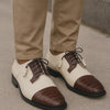 Los Altos Men's Ivory Brown Crocodile Shoes Cap Toe