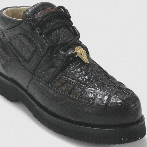 Los Altos Casual Black Caiman Belly & Ostrich Shoes