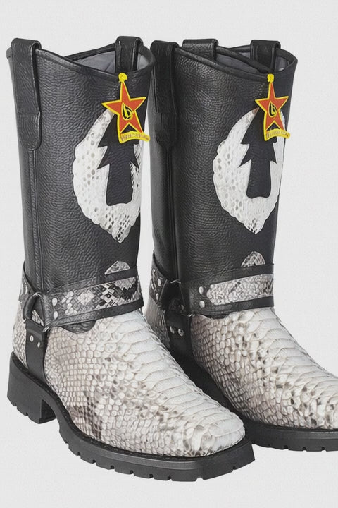 Los Altos Natural Black Python Biker Boots
