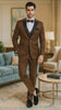 Men’s Light Brown Tuxedo Suit with Black Satin Lapel – 3 Piece Formal Wedding & Prom Outfit - Country Look