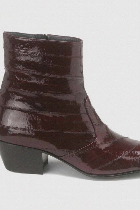 Los Altos Men’s Burgundy Genuine Eel Skin Leather Ankle Boots