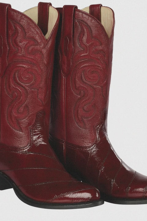 J Toe Cowboy Boots - J Toe Western Boots - Los Altos Boots - Mens Dress Cowboy Boot - Low Priced Burgundy Eel Cowboy Boots J-Toe- in  Burgundy