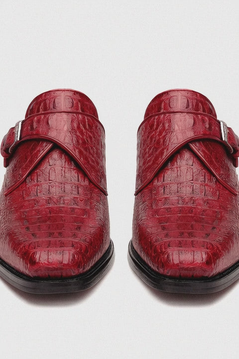 Marco Di Milano Luigi Wine Caiman Crocodile Monk Strap Dress Shoes