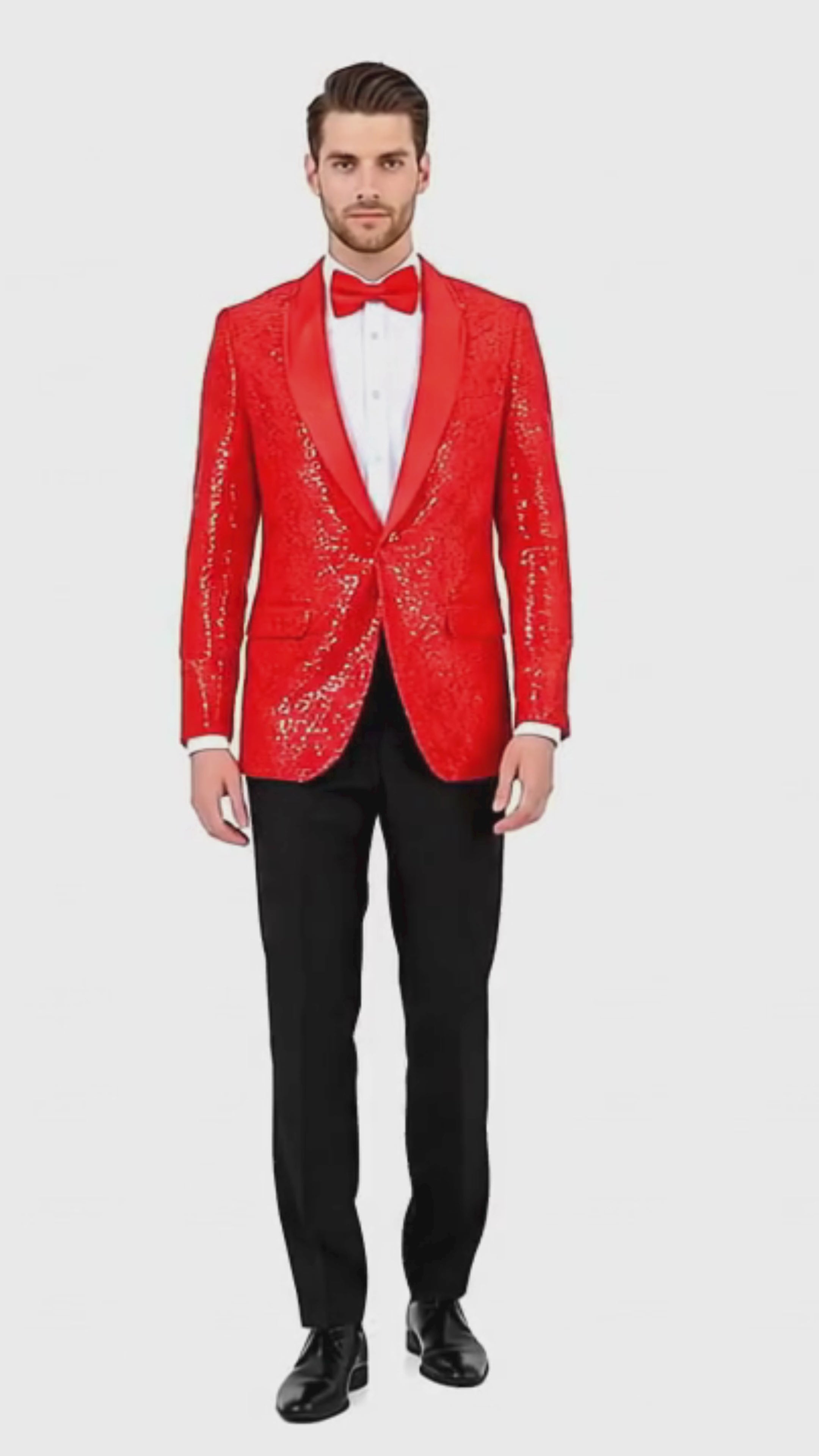 Big and Tall Mens Red Paisley Tuxedo Jacket – Satin Shawl Lapel Blazer with Bow Tie - Christmas Jacket