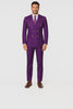 Mens Designer Modern Fit Double Breasted Wool Suit with Gold Buttons in Purple