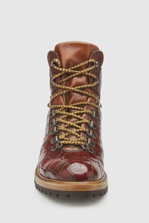 Mens Belvedere Damian Alligator Hiking Boot in Peanut
