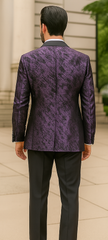 Purple Double Breasted Rough Streak Pattern Satin Peak Lapel Stacy Adams Men's Jacket