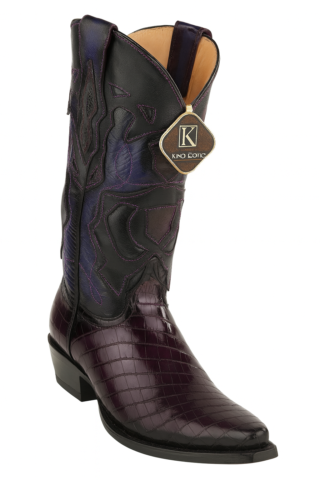 Men's King Exotic Snip Toe Eel Boots Handcrafted Burnished Purple (494RD0866) 6   - from alligatorwarehouse.com