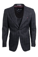 "Mens Stacy Adams Suit - Stacy Adams Suit Men's Charcoal Grey Windowpane Plaid Suit - Two Button Vested Peak Lapel"