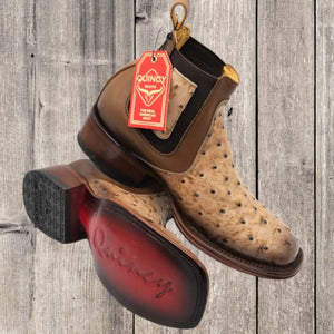 Men's Quincy Ostrich Print Leather Square Toe Ankle Boots