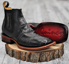 Men's Caiman Belly Print Leather Square Toe Ankle Boots