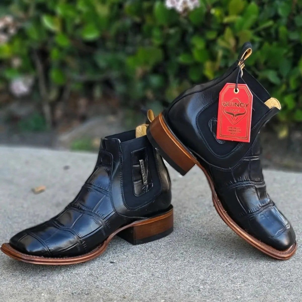 Men's Caiman Belly Print Leather Square Toe Ankle Boots 10 Q82B1705-060  - from alligatorwarehouse.com