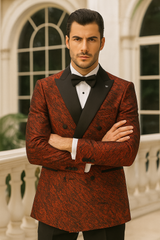 Red Double Breasted Rough Streak Pattern Satin Peak Lapel Stacy Adams Men's Jacket
