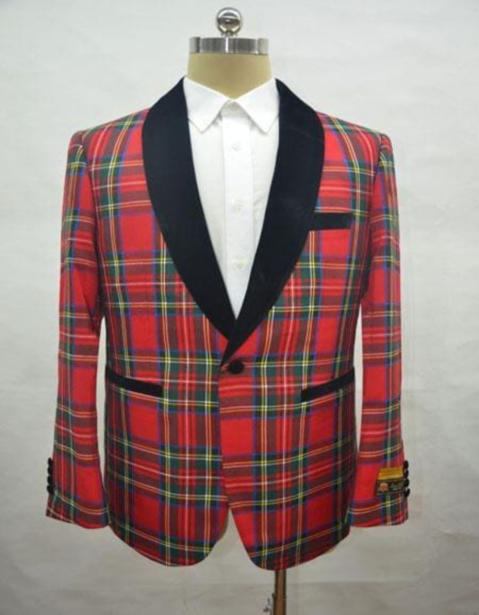 Big and Tall Plait Sport Coat - Windowpane Checkered Scottish English Patterns Party Blazer in Color Red Tartan 1   - from alligatorwarehouse.com