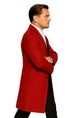 Three Buttons Red Wool Fabric Overcoat / Long men's Dress Topcoat - Winter coat