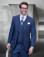 Statement Men's 3 Piece 100% Wool Plaid Suit - Triple Tone Design