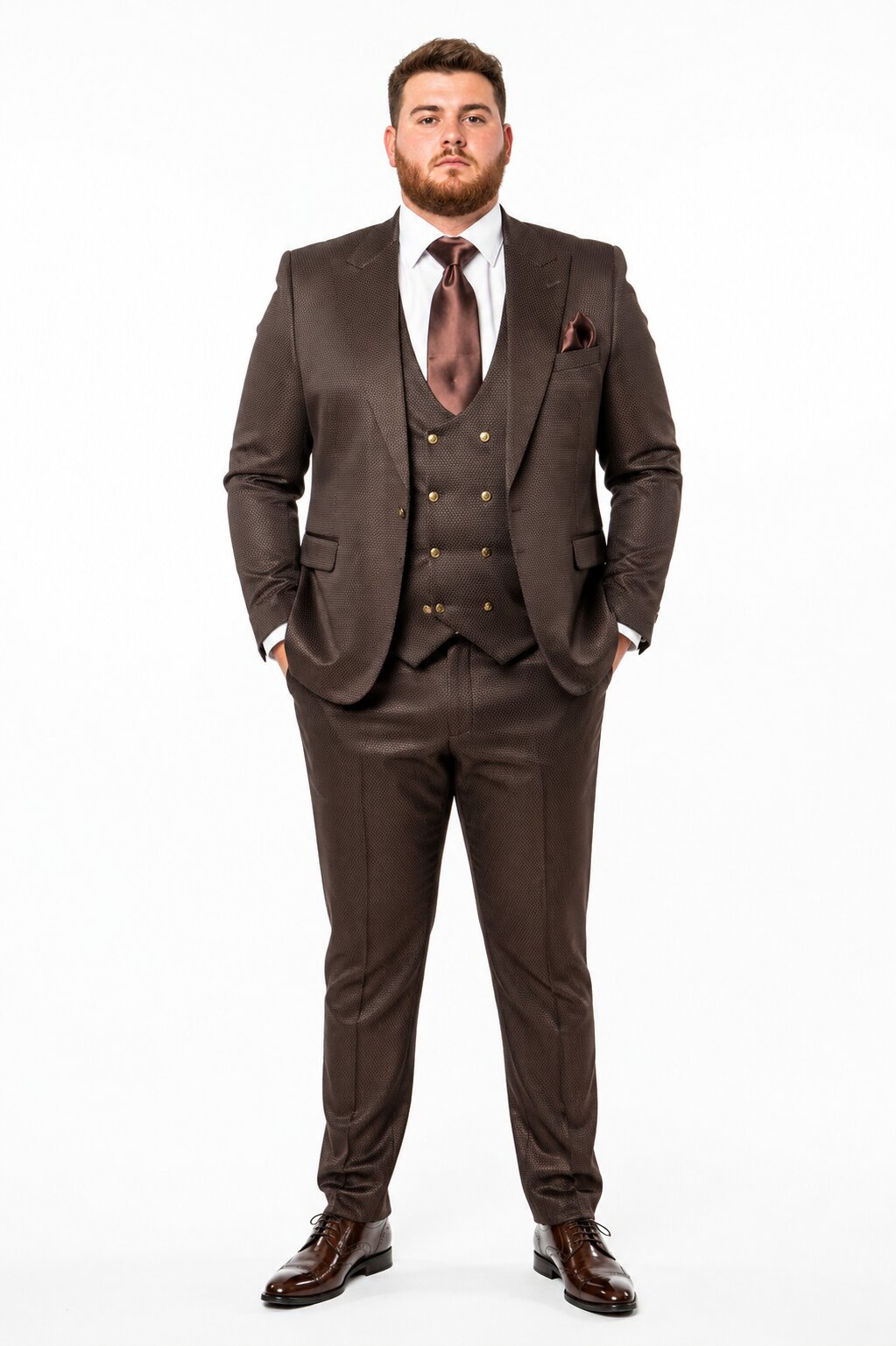 Rossi Man BOND RM1753 Slim Fit 3-Piece Suit – 1-Button Peak Lapel, Modern Formalwear for Men