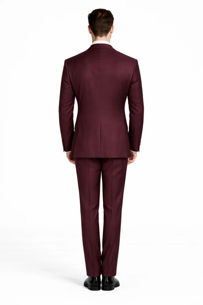 Rossiman Burgundy Suit for Men – Peak Lapel 1-Button Jacket & Double-Breasted Vest