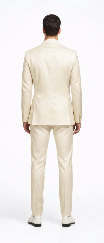 Rossiman Men’s Cream Sateen Suit – Elegant Glossy Formalwear