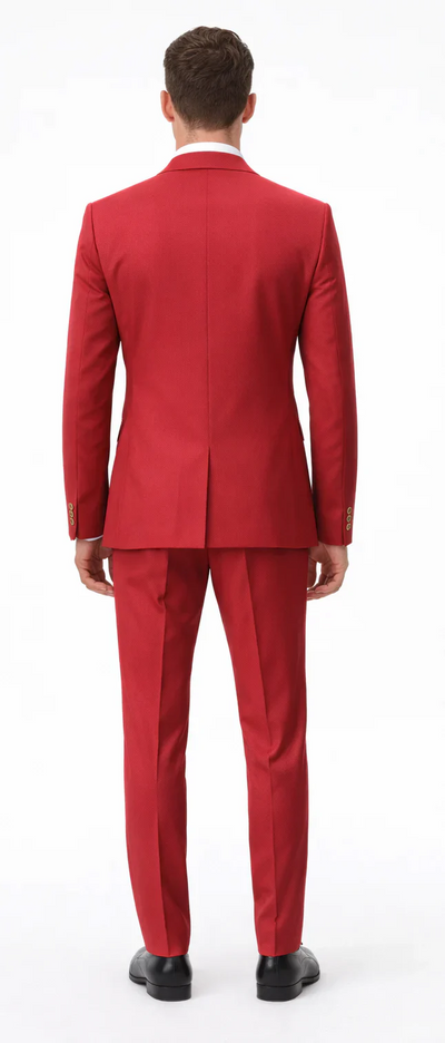Rossiman Men's Red Suit – Stylish 1-Button Peak Lapel Jacket & Double-Breasted Vest