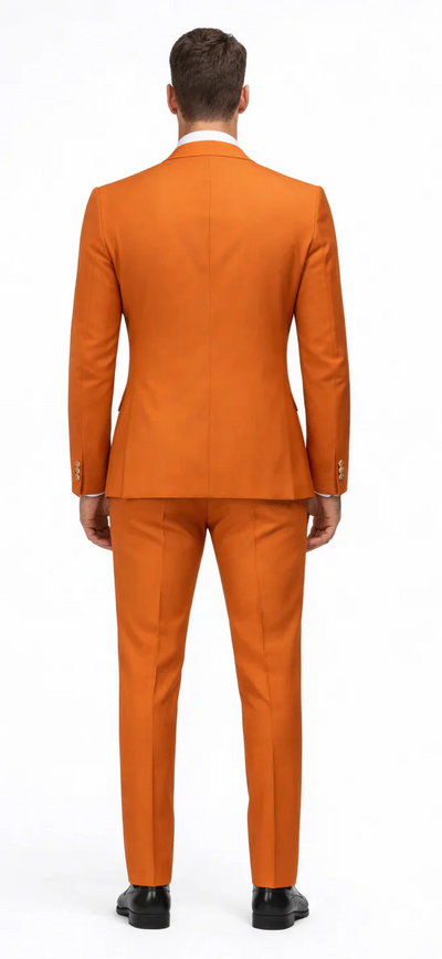 Rossiman Men's Rust Slim Fit Suit – 3-Piece Set with Double-Breasted Vest & Flat Front Pants