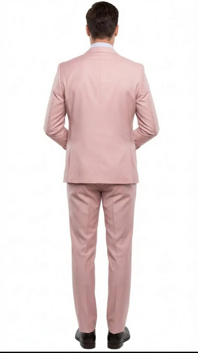 Rossiman Men's Slim Fit Pink Suit – Elegant Double-Breasted Vest & Tailored Flat Front Pants